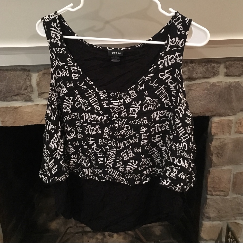 Black & White Torrid Tank Blouse with French Text
